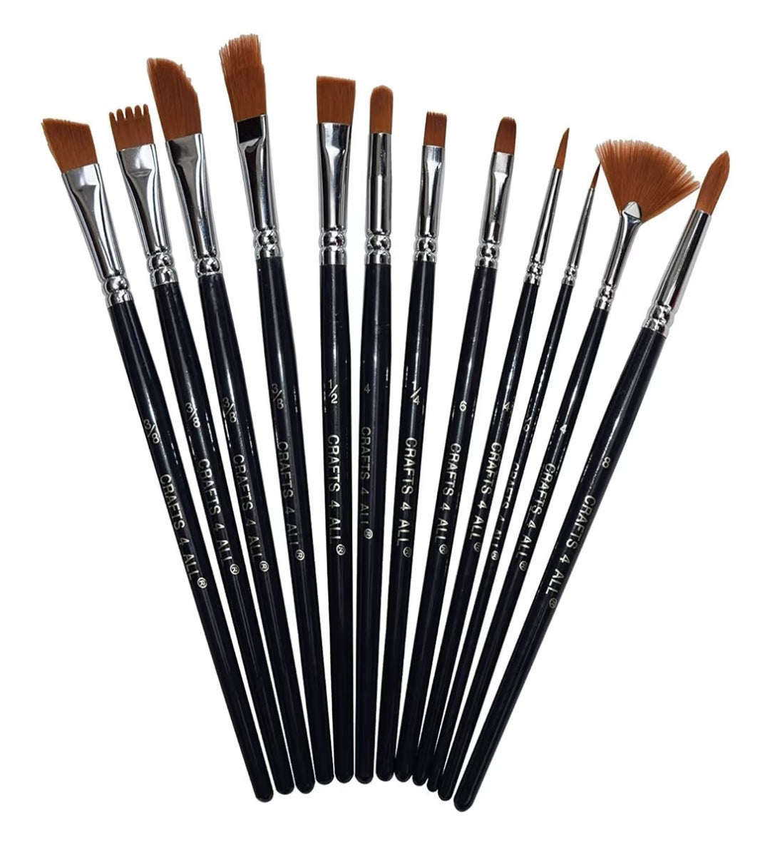 Crafts 4 All Paint Brushes 12 Set Professional Paint Brush Round Pointed Tip Nylon Hair Artist Acrylic Brush for Acrylic Watercolor Oil Painting