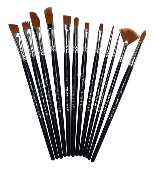Crafts 4 All Paint Brushes 12 Set Professional Paint Brush Round Pointed Tip Nylon Hair Artist Acrylic Brush for Acrylic Watercolor Oil Painting