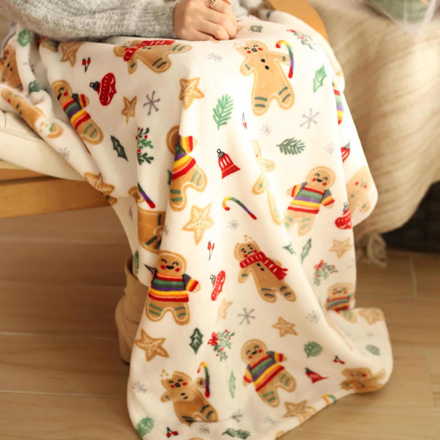 Festive Christmas Gingerbread Blanket 150x130cm