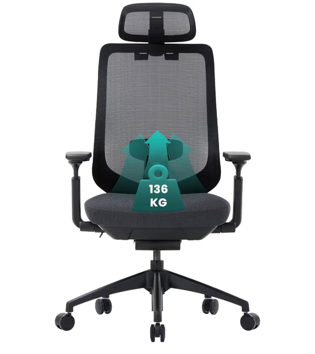 COLAMY Ergonomic Mesh Office Chair, High Back Computer Executive Desk Chair with Adjustable Headrest and 4D Arms, Slide Seat, Tilt Lock, Black