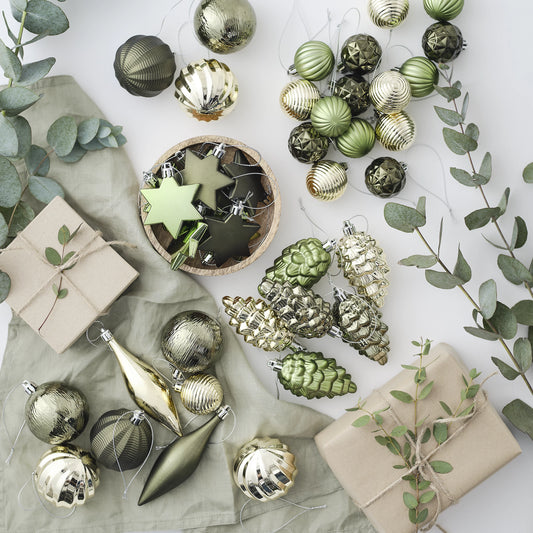 Green, gold & silver Plastic Hanging decoration set, Pack of 50