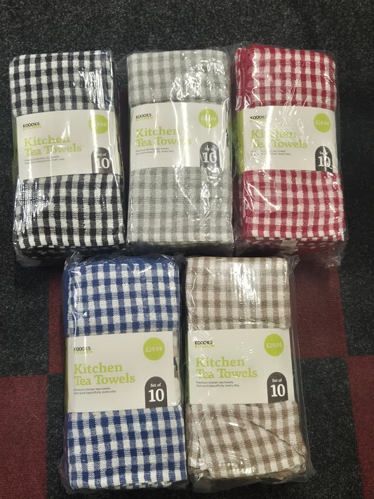 10 pack tea towels bundle in various colours