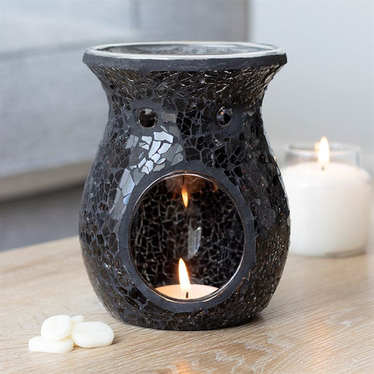 Large Black Crackle Glass Oil Burner and Wax Warmer