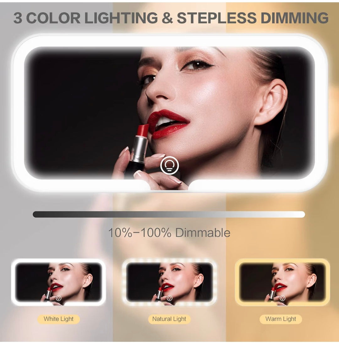 Vanity Mirror with 3 Color Temperatures LED Lights, Rechargeable Sun Visor Touch Control Dimmable Car Mirror
