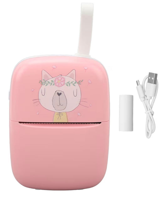 Mini Printer,200dpi Bluetooth Multi Functional Pocket Inkless Thermal Printer Environmental with Rechargeable Battery Blue or Pink with 1 roll of paper