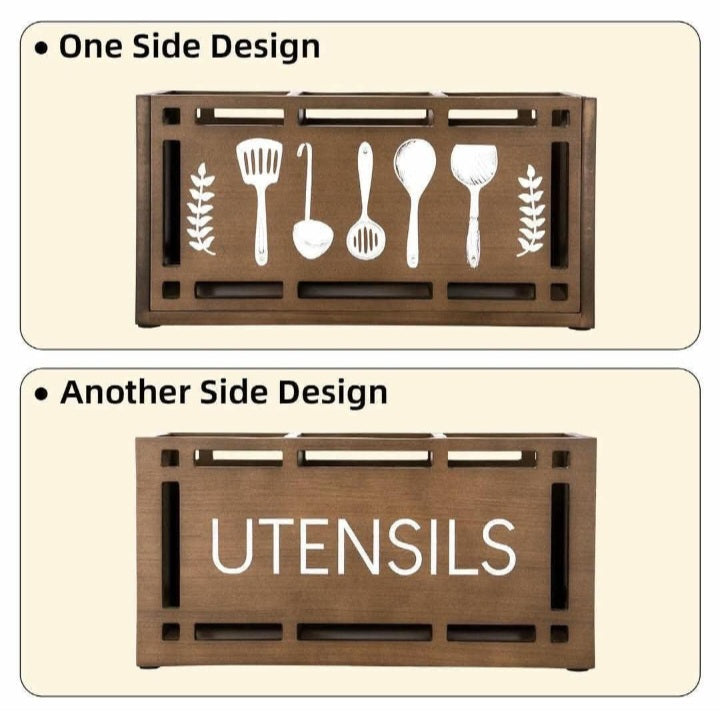 Large Real Wood Utensil Caddy