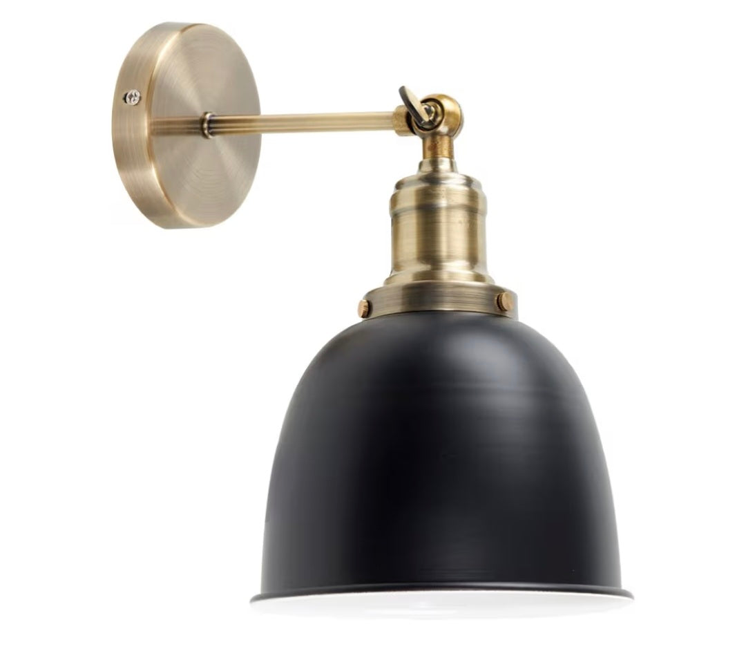 Retro Style Antique Gold Wall Light with a Black Dome Shade | Home Décor, Bedside & Desk Lamp
