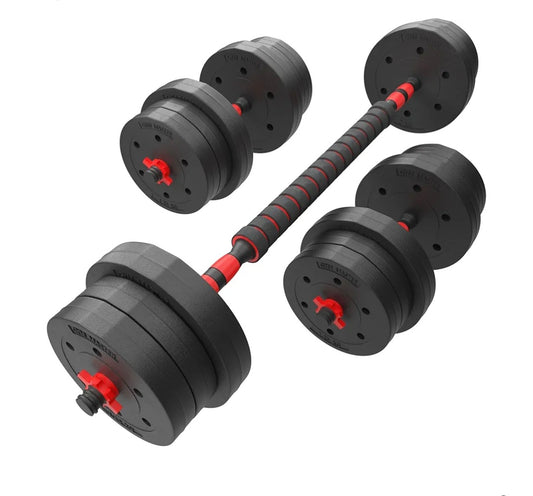 GYM MASTER 20kg Adjustable Dumbbell & Barbell Weight Set - With Bar Joiner Included