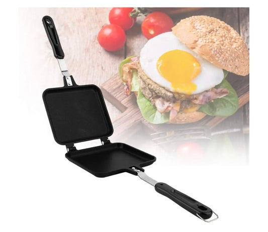 Camping Sandwich Toaster For Gas Stove Double Sided Pan Black Aluminum Dual Sided Non Stick Frying Pan Waffle Maker