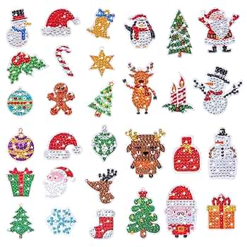 30-Piece 5D Christmas Diamond Painting Stickers Kit for Kids - Creative DIY Art Craft Set