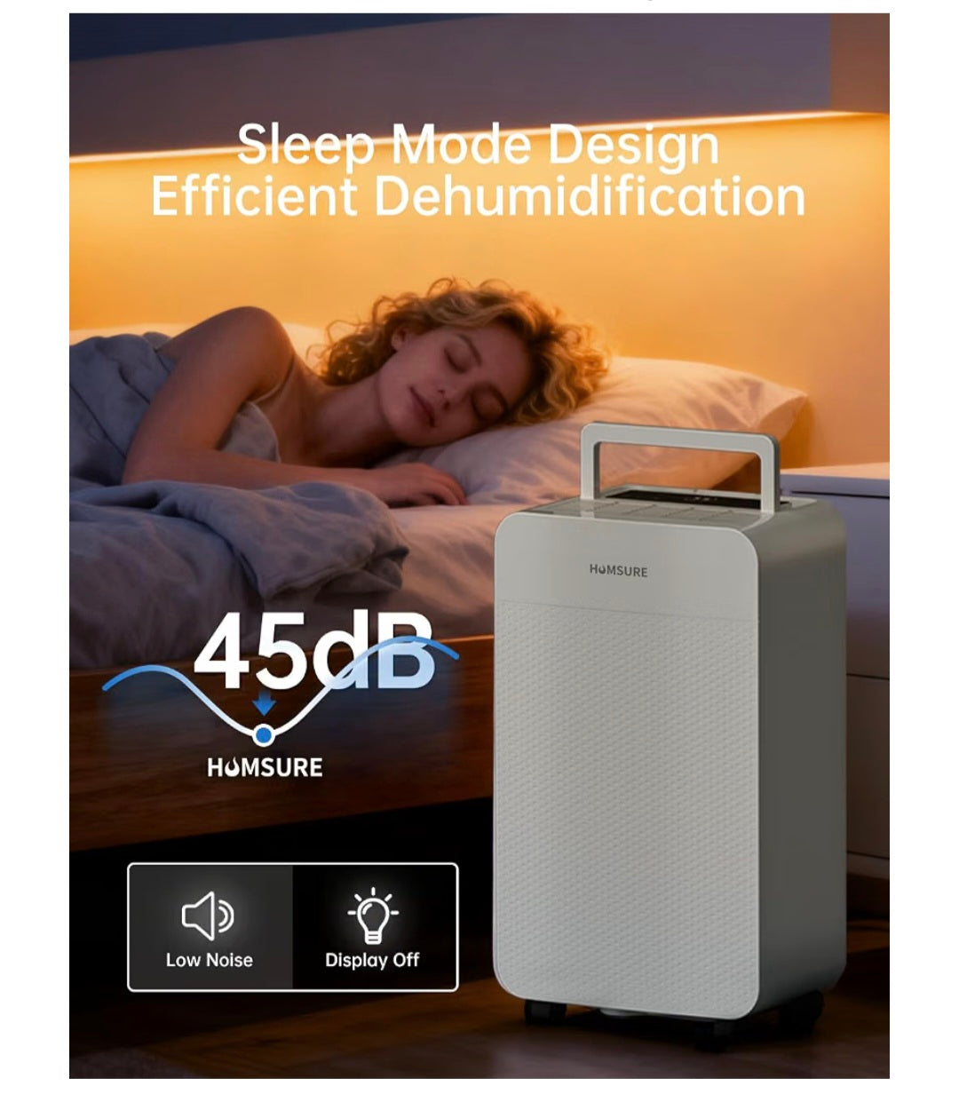 HUMSURE Dehumidifier For Basements, 30L/Day Large Dehumidifier with Drainage Hose, 5.3L Water Tank, 24 Hour Timer, Automatic Defrosting & Child Lock