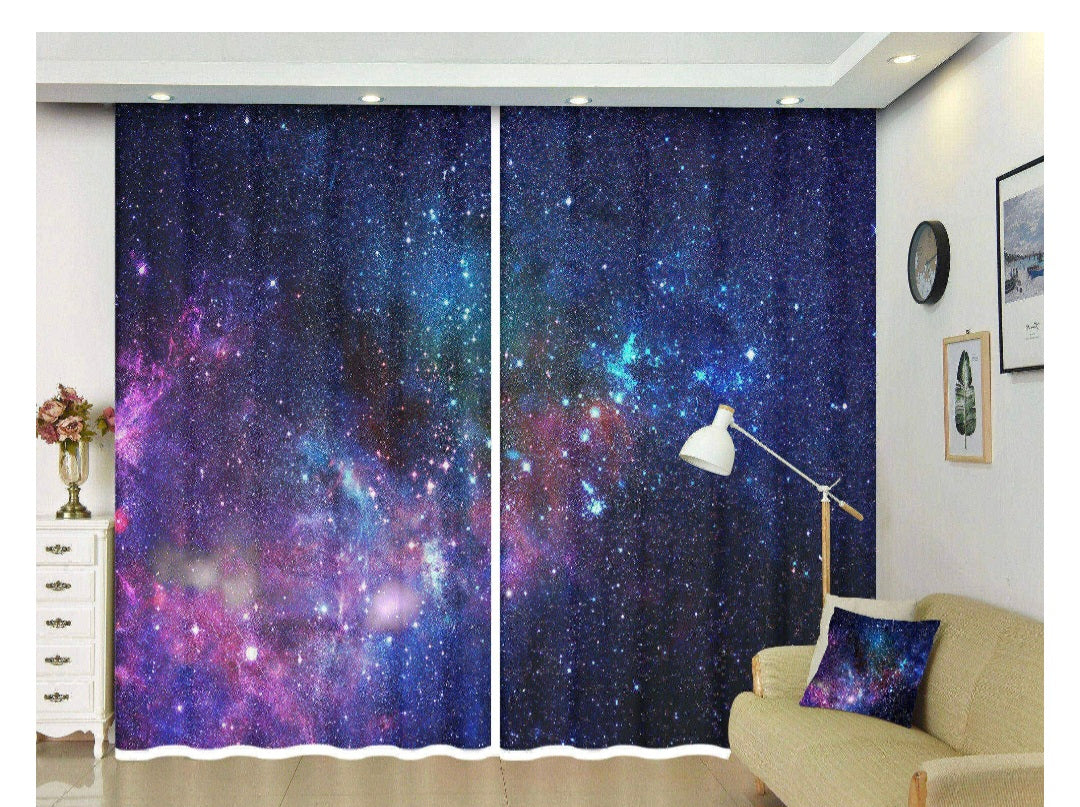 Blackout 3D Window Curtains For Living Room Office Bedroom Cortinas The Galaxy (2 Panel) (2x W46 xH54/2x W117xH137cm)