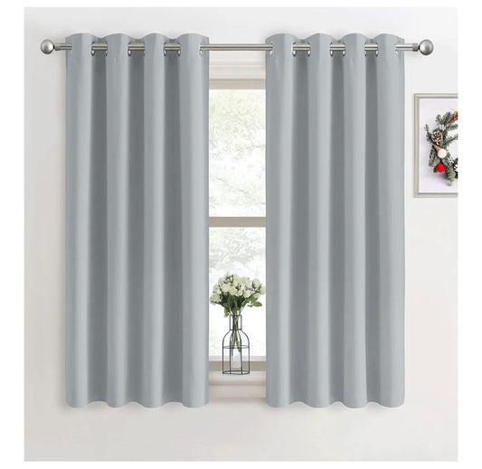 PONY DANCE Thermal Insulated Curtains - Room Darkening Energy Saving Curtains & Drapes with Eyelet 54 Inch Drop for Bedroom, Living Room, Kitchen, Short 2 Panels, W46 X L54, Silver Grey