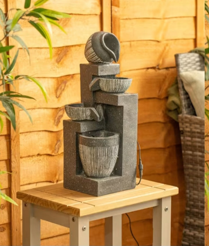 Stacked Pots LED Solar Water Feature Fountain