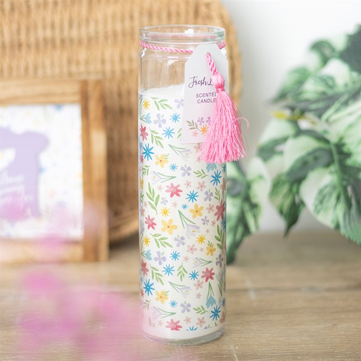 Spring Floral Print Fresh Linen Glass Tube Candle