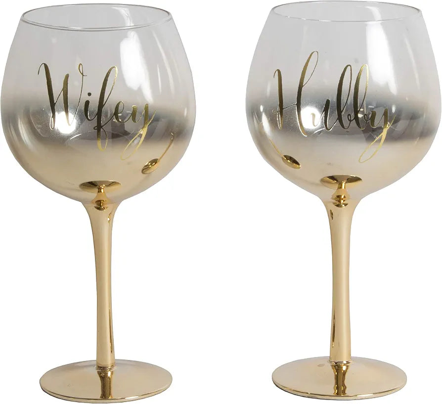 Chichi Hubby/Wifey Set of Two Gold Ombre Gin Glasses