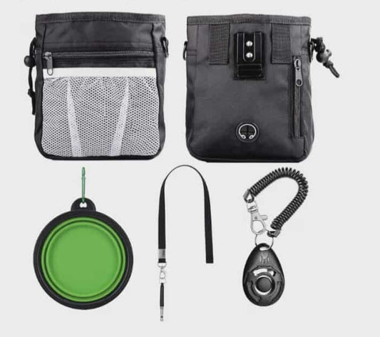 STMK Dog Training Kit, Dog Treat Pouch, Puppy Training Treat Pouch, Dog Collapsible Bowl, Dog Whistle, Dog Clicker, Ideal for Dog Walking, Dog Training, Puppy Training (Black)