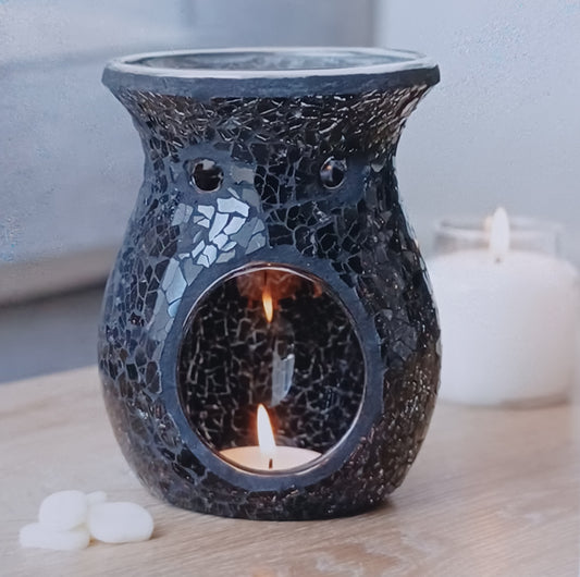 Black Flared Crackle Oil & Wax Warmer 11cm x 14.5cm
