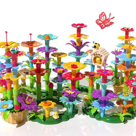 TEMI 138 PCS Garden Building Blocks Educational STEM Toy and Preschool Garden Play Set for Kids Age 3-7, Flower Stacking Toys for Boys and Girls