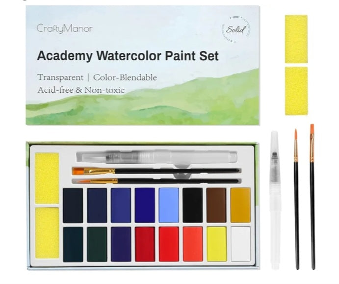 16 Colours Large Block Watercolour Paint Set