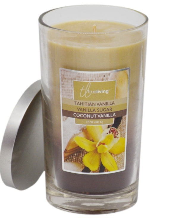 True Living Triple Layered Candle - Scented In, Tahitian Vanilla, Vanilla Sugar, Coconut Vanilla - 481g