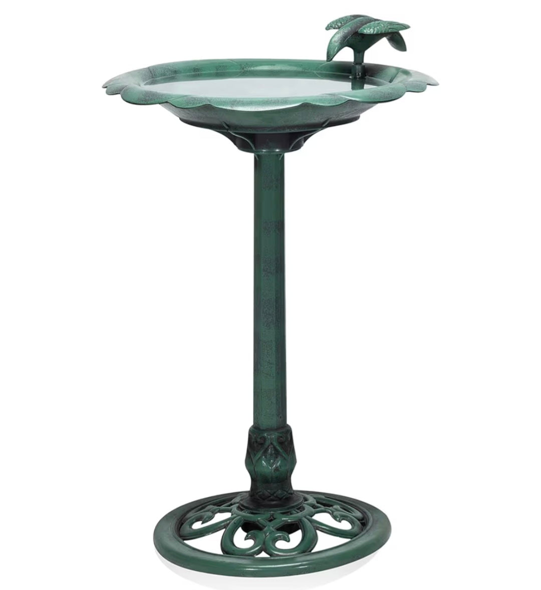 Alpine TEC114 Corporation 79 cm Tall Outdoor Antique Flower Birdbath with Bird Decoration Yard Statue, Green