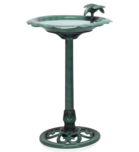 Alpine TEC114 Corporation 79 cm Tall Outdoor Antique Flower Bird bath with Bird Decoration Yard Statue, Green