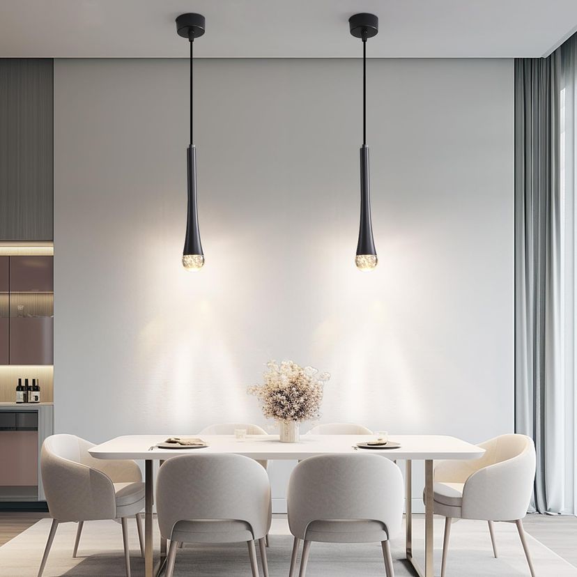 Modern Teardrop Design Black 2 Pack LED Ceiling Pendant Light, 3 Colour Temperature (3000K/4500K/6500K) Pendant Light, Removable E14 Bulb,