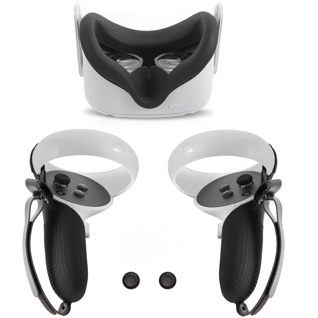 VR Accessories,Touch Controller Grips Cover Compatible With Oculus Quest 2,With 1Pcs VR Silicone Face Pad,Thumbstick Covers,Sweat-Proof/Anti-Throw/Adjustable