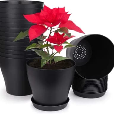 KAHEIGN 10Pcs 14cm Plastic Plant Pots Plant Container Indoor Flower Pots with Pallet Trays for Office House (14 x 12cm, Black)