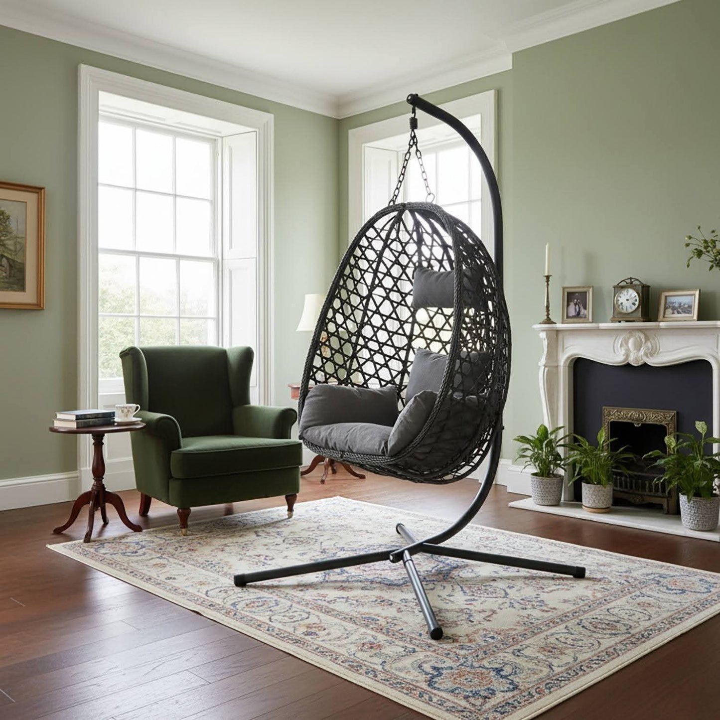 Aura Haus Swinging Egg Chair, Charcoal Grey, Black or Silver