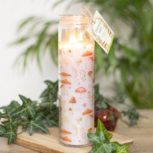 All Over Toadstool Mushroom Print Fragranced Glass Tube Candle