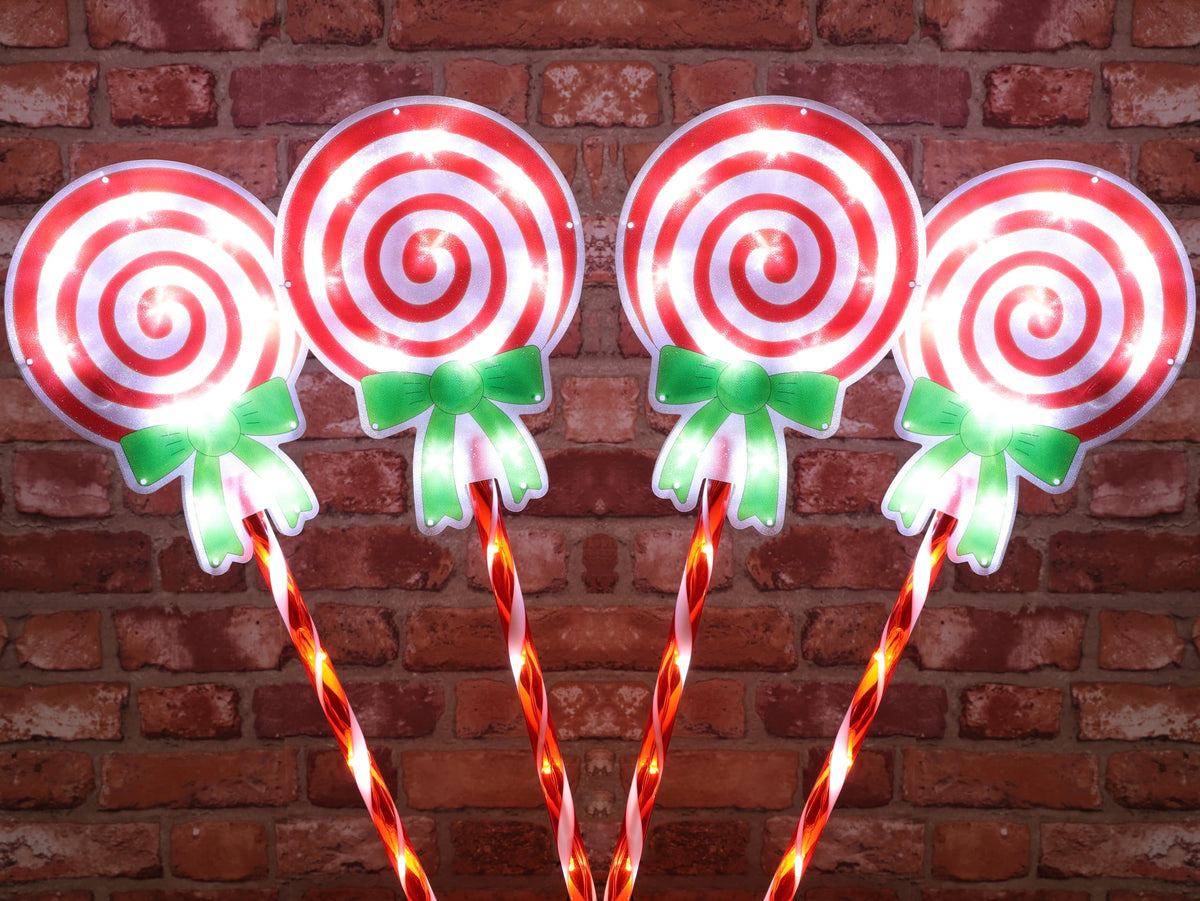 4 Lollypop Stake Lights - Green Cable, Static - Indoor/Outdoor Use - With Stake 74cm