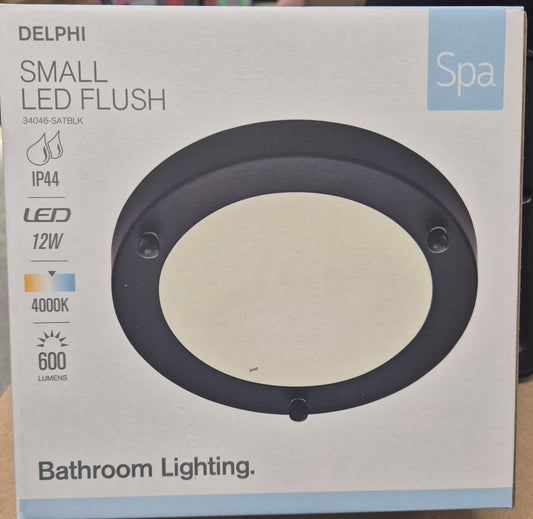 Spa Delphi LED Flush-Fitting Ceiling Light Satin Black 12W 600lm