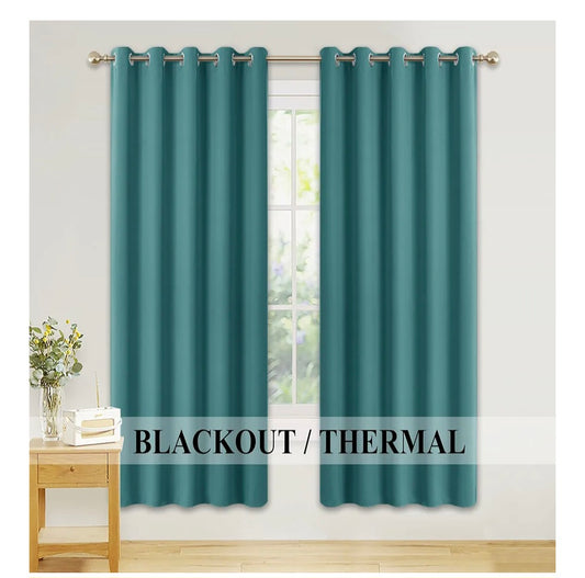 PONY DANCE Thermal Blackout Curtains - Bedroom/Living Room Decor Eyelet Curtains, 52-inch x 63-inch, Sea Teal