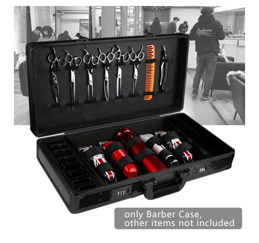 Barber Travel Organiser Tool Box Professional Beauty Salon Stylist Suitcase Portable Hairdressing Tool Case Hair Clipper Storage Display Box with Handle and Secure Numlock (Black, 55 * 27 * 10cm)
