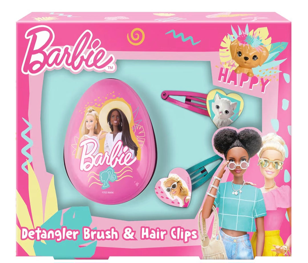 Barbie Detangling Hair Brush & Clips Set for Girls – Kids Hair Brush for Knots & Tangles – Includes 2 Hair Clips – Girls Hair Accessories Gift