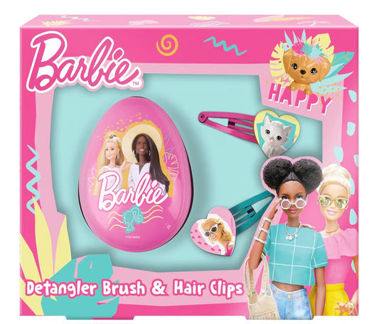 Barbie Detangling Hair Brush & Clips Set for Girls – Kids Hair Brush for Knots & Tangles – Includes 2 Hair Clips – Girls Hair Accessories Gift