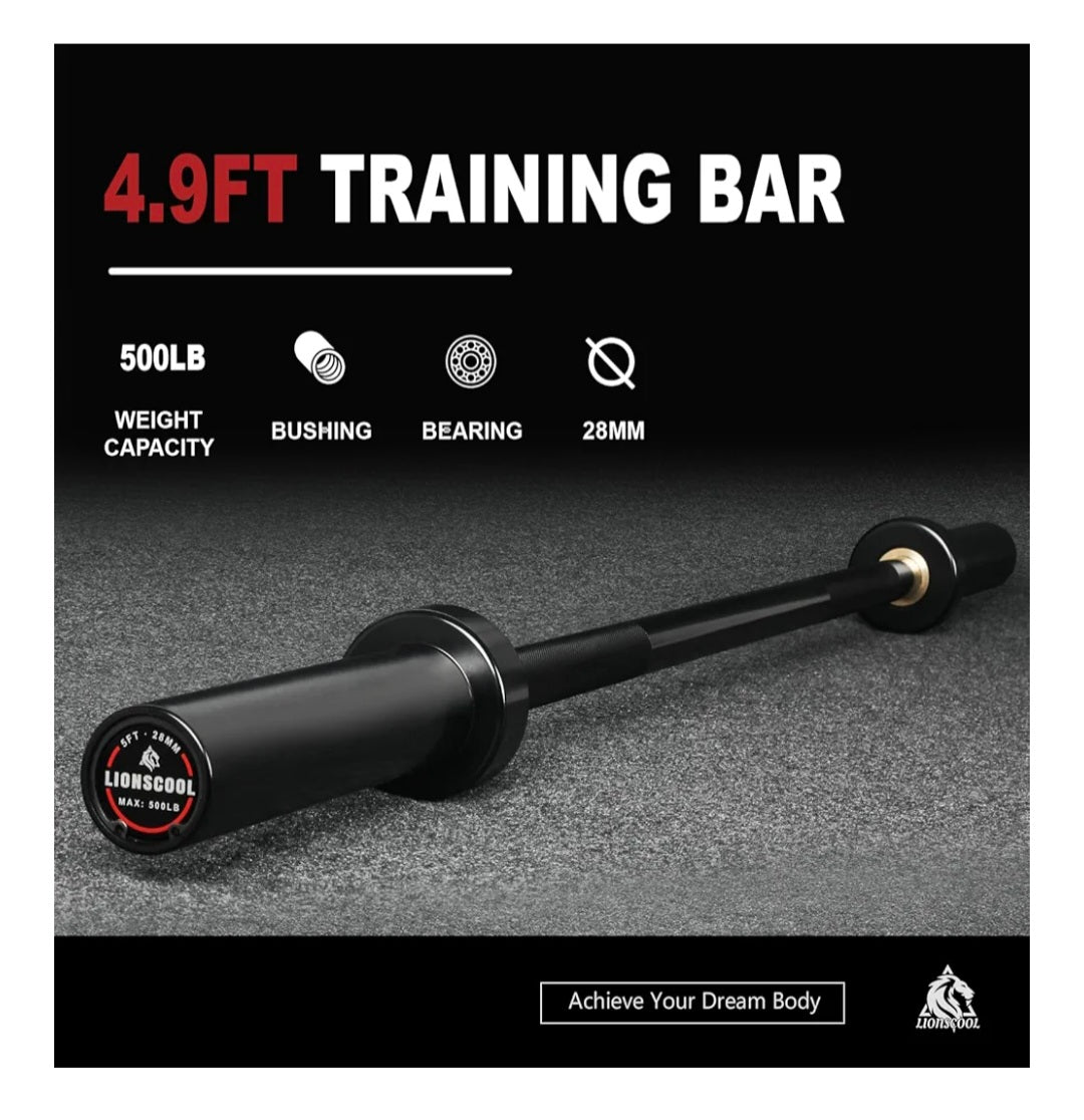 LIONSCOOL Premium 5ft Barbell, EZ Curl Bar for Strength Training and Olympic Weightlifting, 2 Inch Bar for Squats, Curls, Deadlifts, Presses, Hip Thrusts