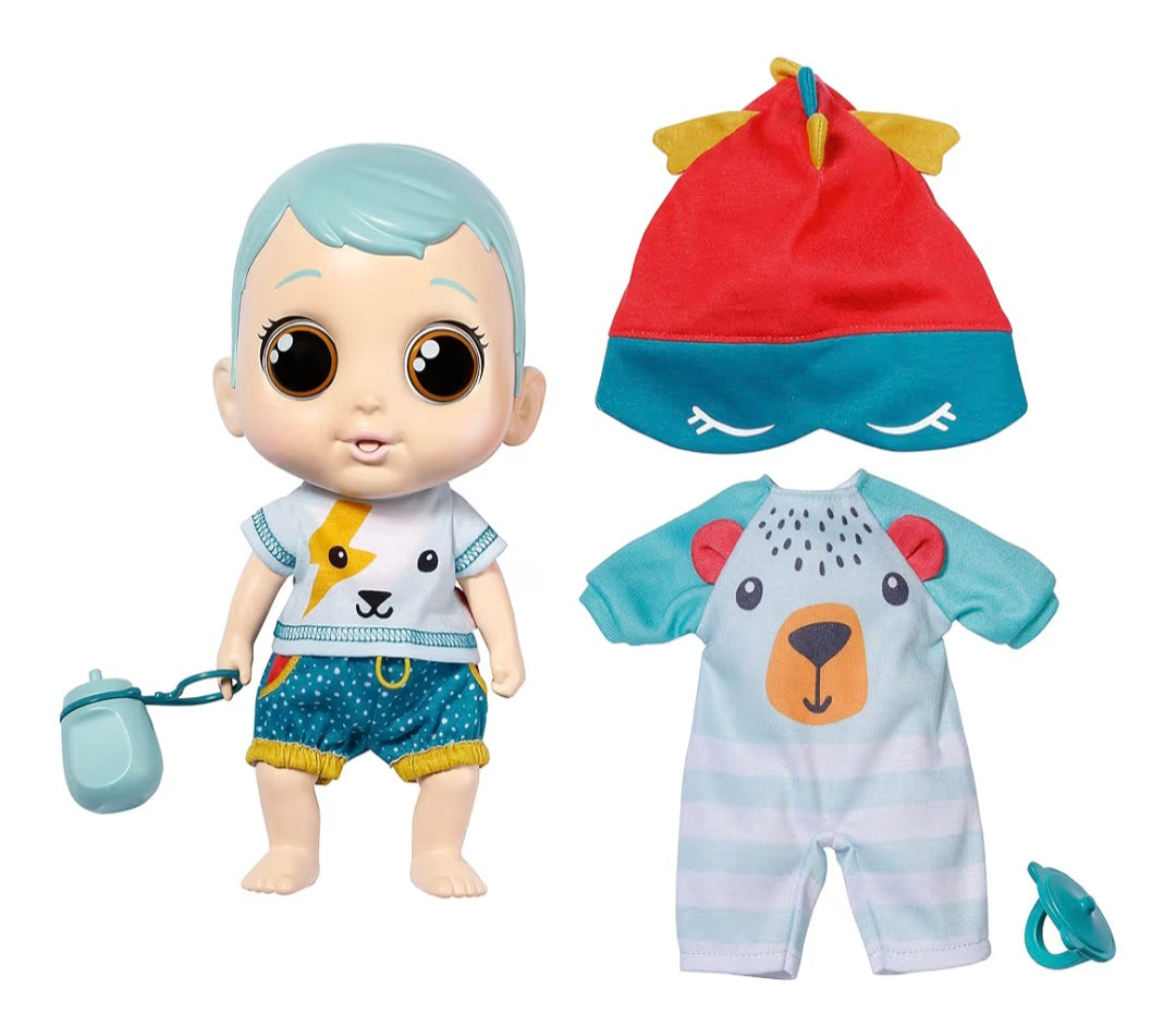 Zapf Creation Chou Chou Baby Mika, Blue Hair 905579 - 30cm Dolls with Movable Eyes with 25 Sound Effects For Toddlers - Extra Romper, Hat, Bottle & Dummy