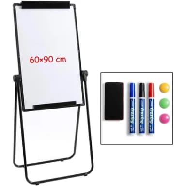 DOEWORKS 90x60cm Magnetic U-Stand Whiteboard/Flipchart Easel, Double Sides Stand White Board Easel, Height Adjustable and Foldable U Stand Easel Black
