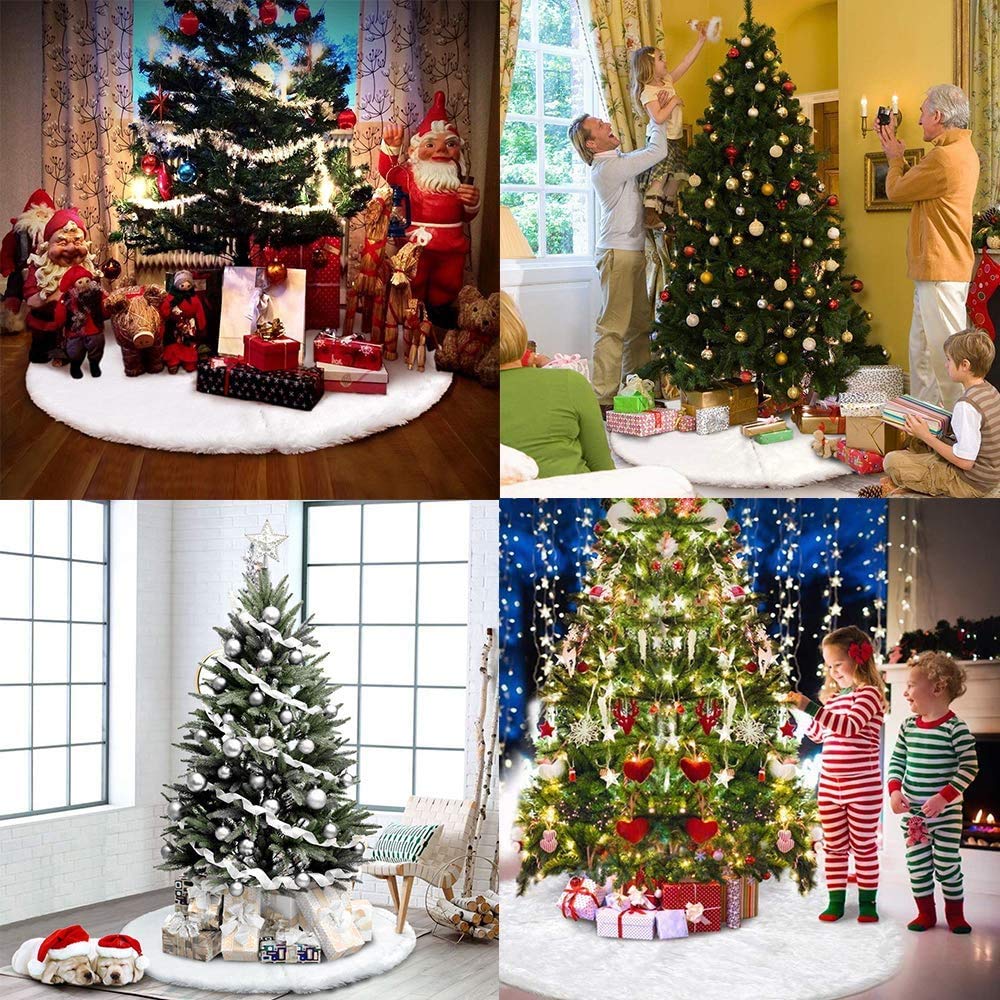 White Faux Fur Plush Christmas Tree Skirt 47.5"/122cm - Perfect for Festive Decor