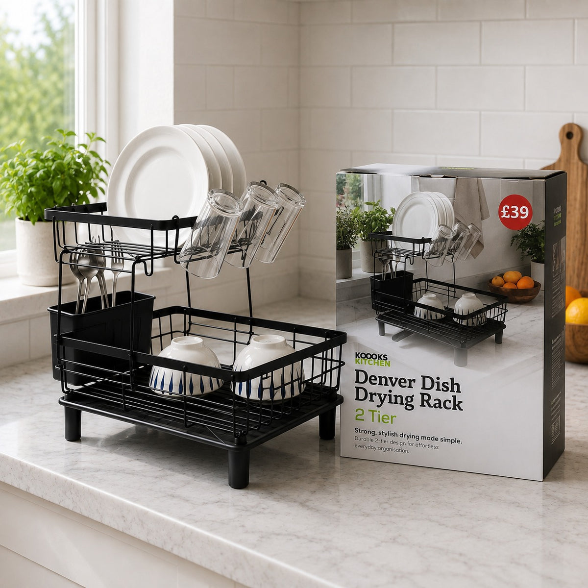 Denver 2 Tier Dish Drying Rack Drainer 2 colours