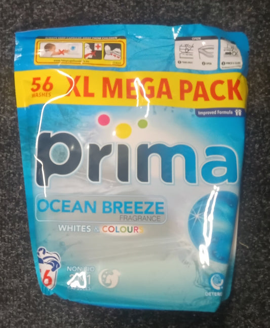 Prima 2-in-1 Non-Bio Laundry Tabs - Ocean Breeze - XL - 56 Pods