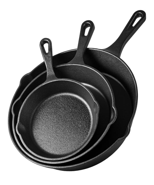 3pc Pre-Seasoned Non-Stick Heavy Duty Frying Pan Set, Oven Safe Grill Pans Suitable for All Hob Types