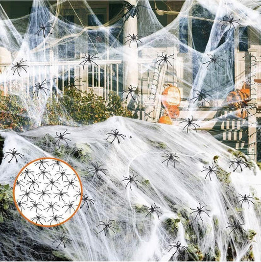 1500sqft Halloween Spider Web Decorations 300g Stretchable Halloween Cobwebs with 50pcs Fake Spiders Halloween