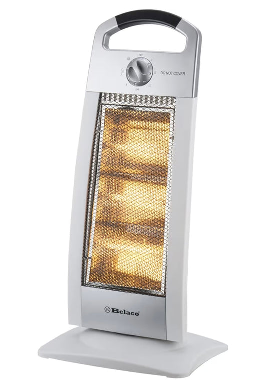 Belaco 1200W Upgraded Halogen Heater with Oscillation, Portable Electric Room Heater for Home & Office, 3 Heat Settings 400W/800W/1200W, Tip-Over Safety Switch, Carry Handle - Silver *ex display