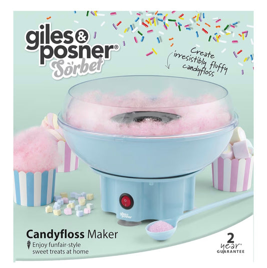 Giles & Posner EK2641GSBL Candy Floss Maker – Cotton Candy Sweet Machine, Retro Carnival Funfair Style Machine for Kids, Parties, Home, Fun Snacks Treat Maker, Portable, Includes Candy Sticks, Blue