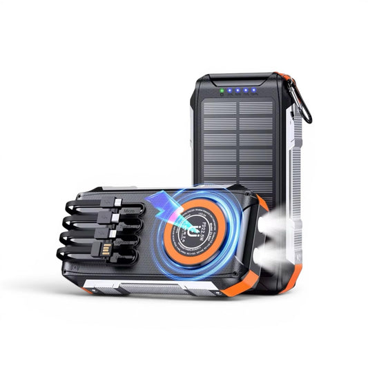 Solar Power Bank with LED Flashlight 30000mAh Wireless & Wired Charging with multiple outputs