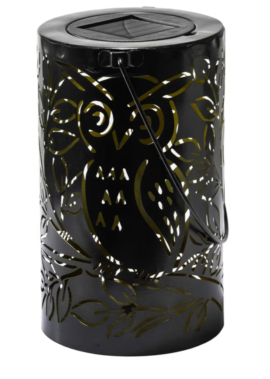 GloBrite Solar Metal Owl Lantern Lamp - Outdoor Hanging Lantern Waterproof Garden Light - Warm White LED Path Reflection with Handle 20cm tall